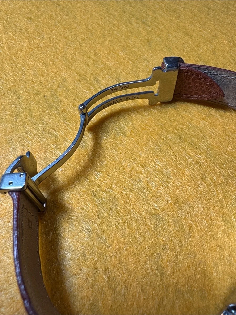 ⌚️”Baume & Mercier”Men's Rectangle Brown Leather Strap, Stainless Steele Watch.